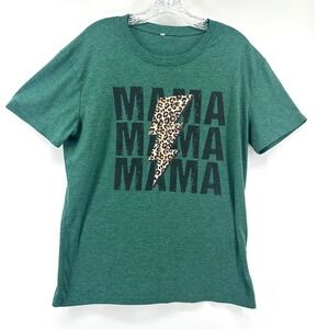 Mama Leopard Lightning Bolt Graphic Tee Green Short Sleeve T-Shirt Large Bold